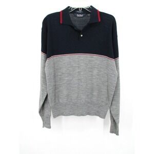 Par Four Sportswear Vintage Men‎ Blue Gray Colorblock Polo Sweater Large